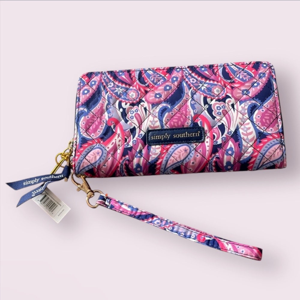 Simply Southern Women’s Quilted Wallet With Wristlet Strap - Blue Paisley